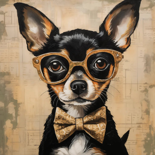 Chihuahua Dog With Glasses Sign Funny Animal Wall Art Dco - 01346 For Wreath 10X10’ Metal