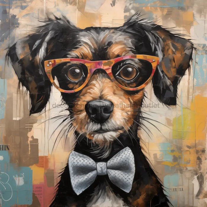 Dog With Glasses Sign Funny Animal Wall Art Dco-01186 For Wreath 10X10 Metal