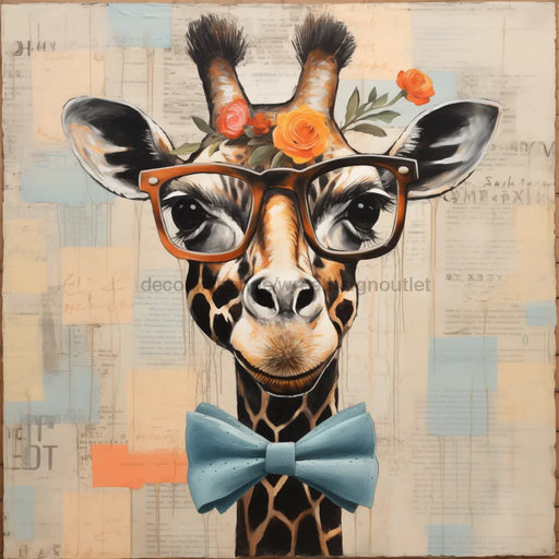 Giraffe With Glasses Sign Funny Animal Wall Art Dco-01174 For Wreath 10X10 Metal