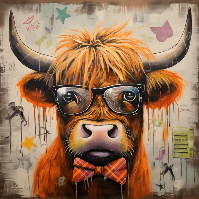 Highland Cow With Glasses Sign Funny Animal Wall Art Dco-01170 For Wreath 10X10 Metal