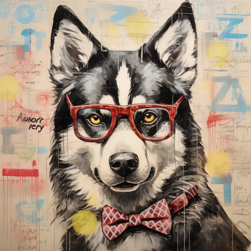 Husky Dog With Glasses Sign Funny Animal Wall Art Dco - 01340 For Wreath 10X10’ Metal