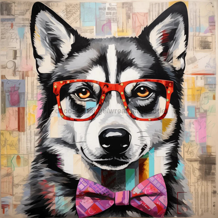 Husky Dog With Glasses Sign Funny Animal Wall Art Dco - 01343 For Wreath 10X10’ Metal