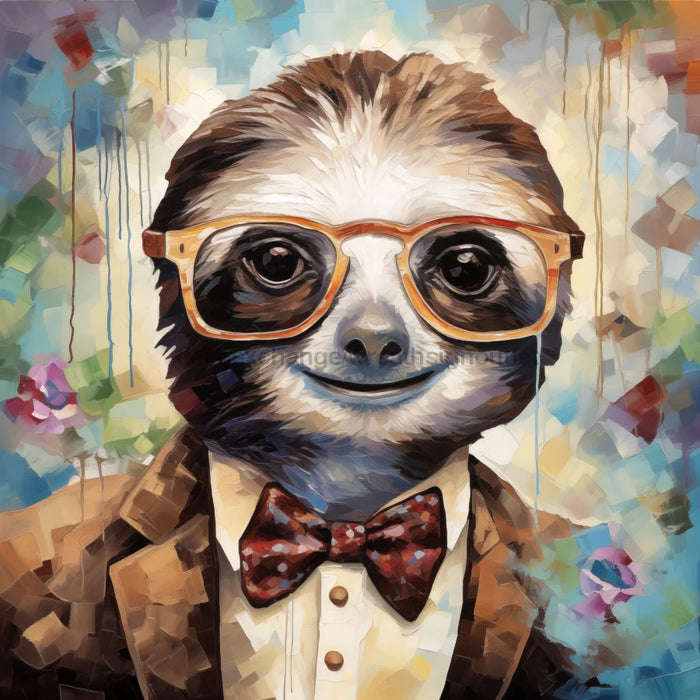 Sloth With Glasses Sign Funny Animal Wall Art Dco-01141 For Wreath 10X10 Metal