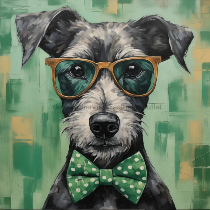 St Patricks Dog With Glasses Sign Funny Animal Wall Art Dco-01130 For Wreath 10X10 Metal